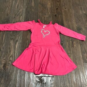 Sofi Pink Long Sleeve Dress with Glitter Heart Design Size 2T